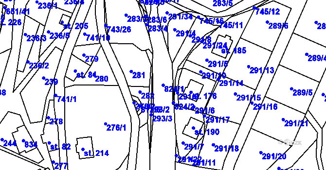 Parcela st. 824/1 v KÚ Řetůvka, Katastrální mapa