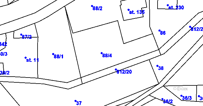 Parcela st. 88/4 v KÚ Řetůvka, Katastrální mapa