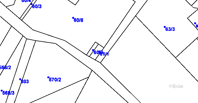 Parcela st. 61/1 v KÚ Řetůvka, Katastrální mapa