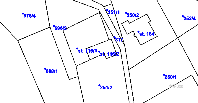 Parcela st. 116/2 v KÚ Řetůvka, Katastrální mapa