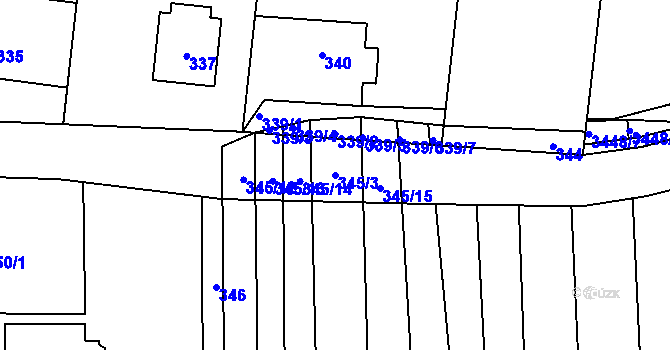 Parcela st. 345/3 v KÚ Řevnice, Katastrální mapa