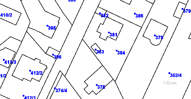 Parcela st. 383 v KÚ Řevnice, Katastrální mapa