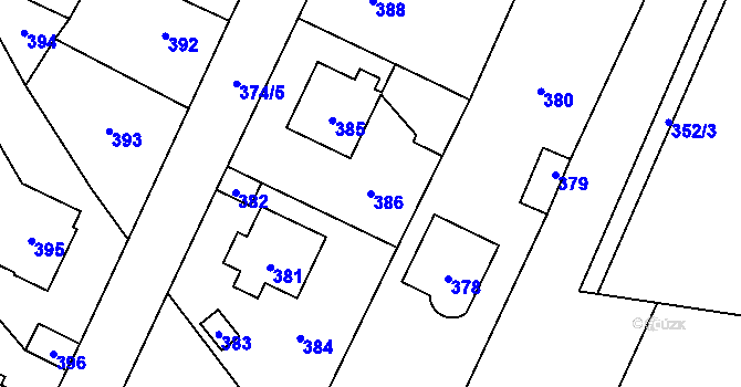 Parcela st. 386 v KÚ Řevnice, Katastrální mapa
