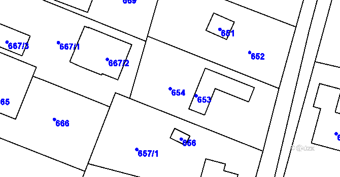 Parcela st. 654 v KÚ Řevnice, Katastrální mapa