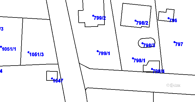 Parcela st. 799/1 v KÚ Řevnice, Katastrální mapa