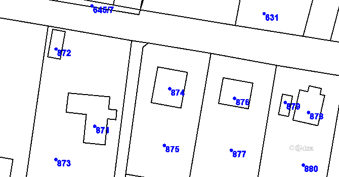 Parcela st. 874 v KÚ Řevnice, Katastrální mapa
