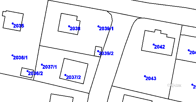 Parcela st. 2039/2 v KÚ Řevnice, Katastrální mapa