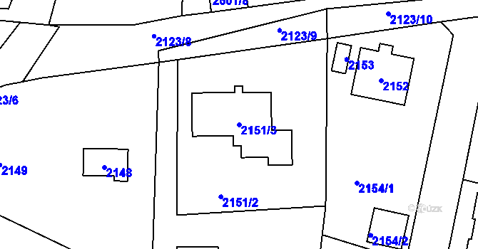 Parcela st. 2151/3 v KÚ Řevnice, Katastrální mapa