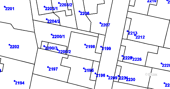 Parcela st. 2198 v KÚ Řevnice, Katastrální mapa