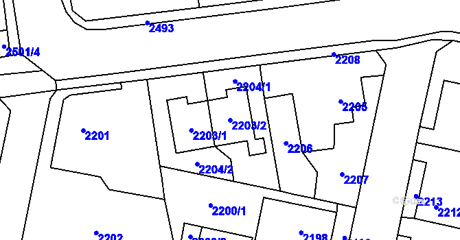 Parcela st. 2203/2 v KÚ Řevnice, Katastrální mapa