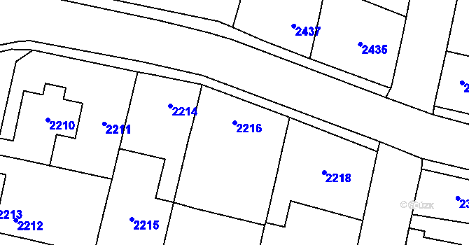 Parcela st. 2216 v KÚ Řevnice, Katastrální mapa