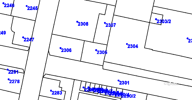 Parcela st. 2305 v KÚ Řevnice, Katastrální mapa
