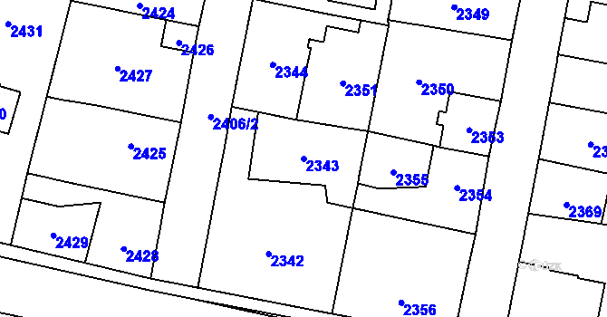 Parcela st. 2343 v KÚ Řevnice, Katastrální mapa