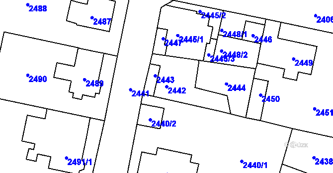 Parcela st. 2442 v KÚ Řevnice, Katastrální mapa