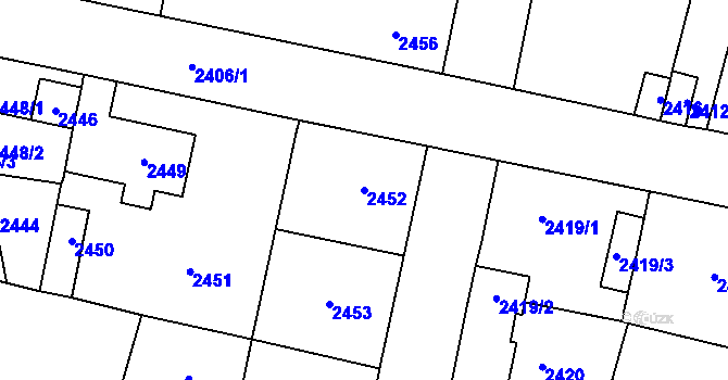 Parcela st. 2452 v KÚ Řevnice, Katastrální mapa