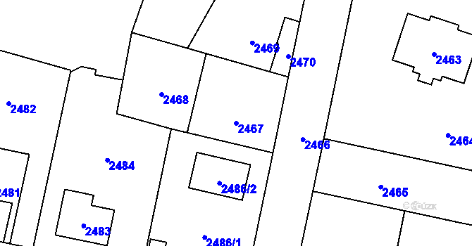Parcela st. 2467 v KÚ Řevnice, Katastrální mapa