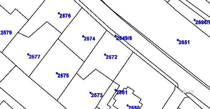Parcela st. 2572 v KÚ Řevnice, Katastrální mapa