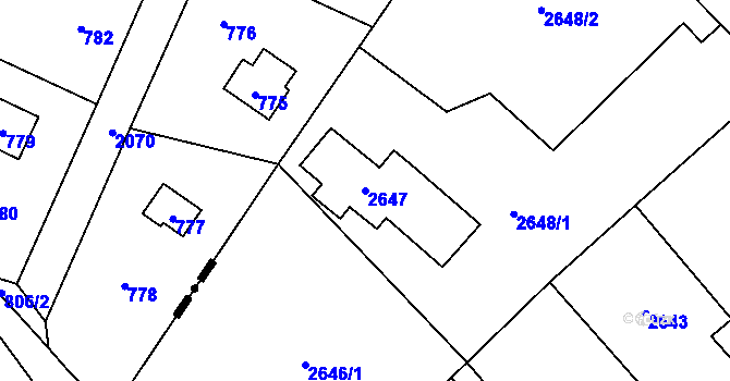 Parcela st. 2647 v KÚ Řevnice, Katastrální mapa