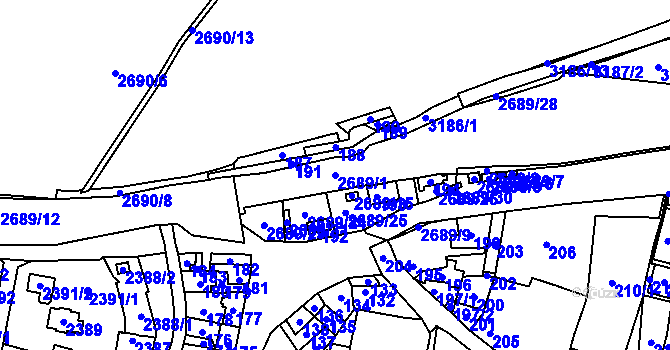 Parcela st. 2689/1 v KÚ Řevnice, Katastrální mapa