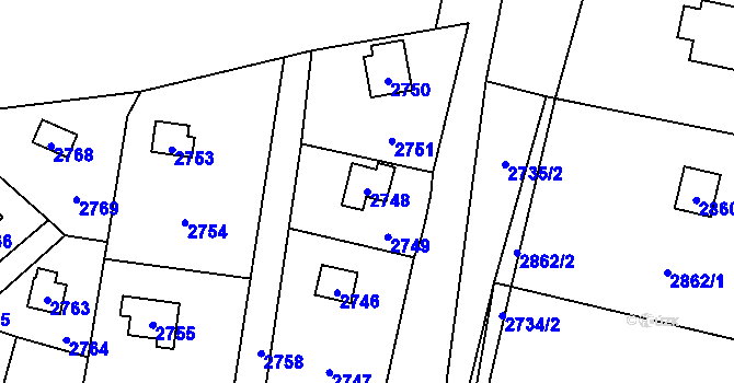 Parcela st. 2748 v KÚ Řevnice, Katastrální mapa