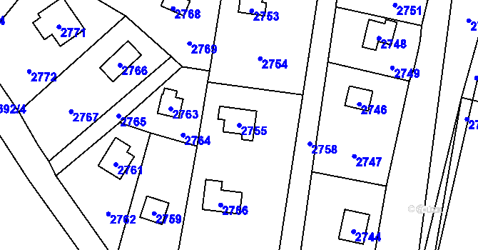 Parcela st. 2755 v KÚ Řevnice, Katastrální mapa