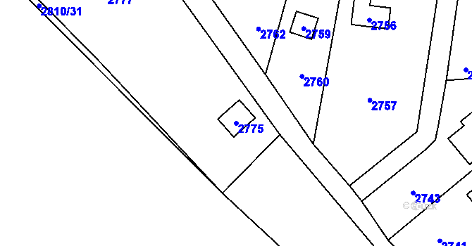 Parcela st. 2775 v KÚ Řevnice, Katastrální mapa