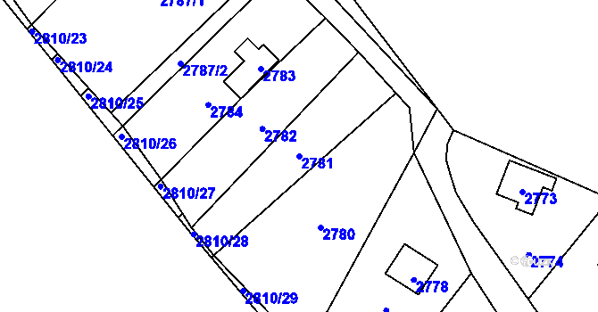 Parcela st. 2781 v KÚ Řevnice, Katastrální mapa