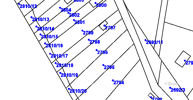 Parcela st. 2796 v KÚ Řevnice, Katastrální mapa