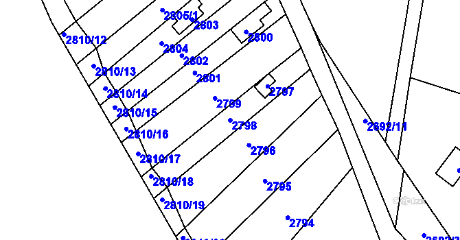 Parcela st. 2798 v KÚ Řevnice, Katastrální mapa