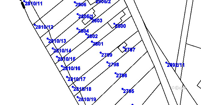 Parcela st. 2799 v KÚ Řevnice, Katastrální mapa