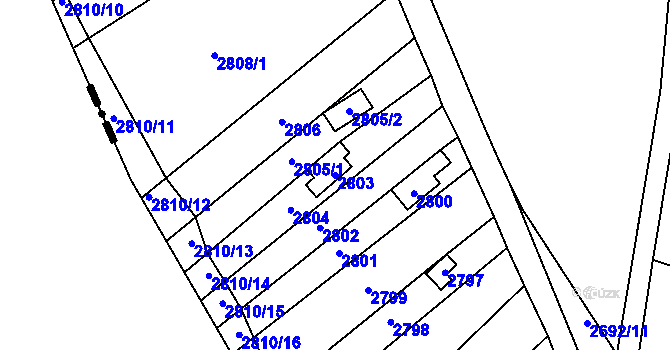 Parcela st. 2803 v KÚ Řevnice, Katastrální mapa