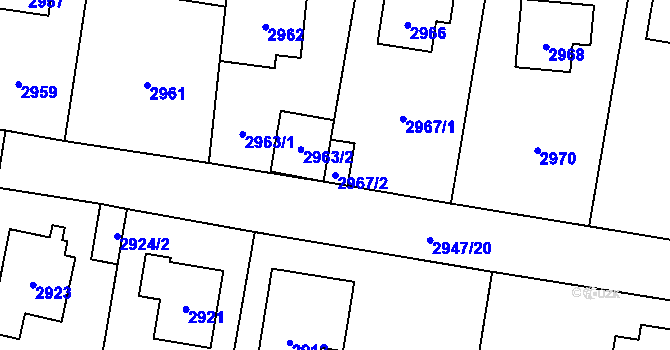 Parcela st. 2967/2 v KÚ Řevnice, Katastrální mapa