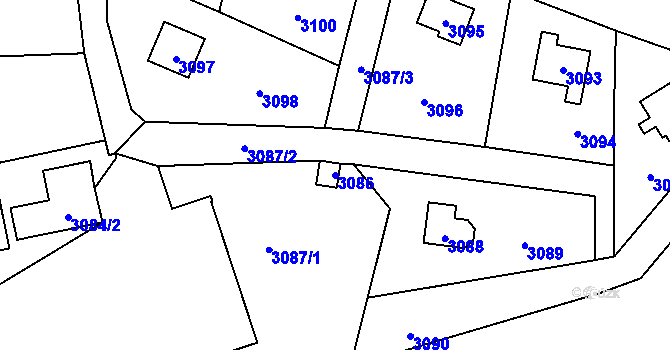 Parcela st. 3086 v KÚ Řevnice, Katastrální mapa