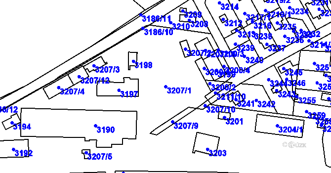 Parcela st. 3207/1 v KÚ Řevnice, Katastrální mapa