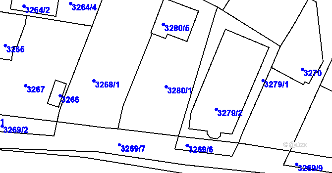 Parcela st. 3280/1 v KÚ Řevnice, Katastrální mapa
