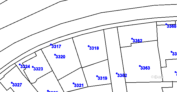Parcela st. 3318 v KÚ Řevnice, Katastrální mapa