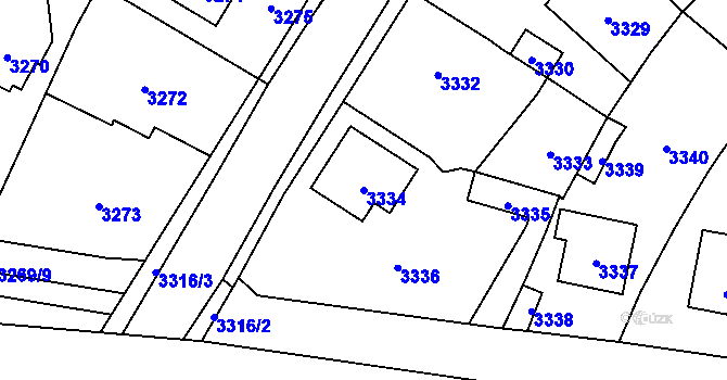 Parcela st. 3334 v KÚ Řevnice, Katastrální mapa