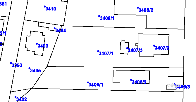 Parcela st. 3407/1 v KÚ Řevnice, Katastrální mapa