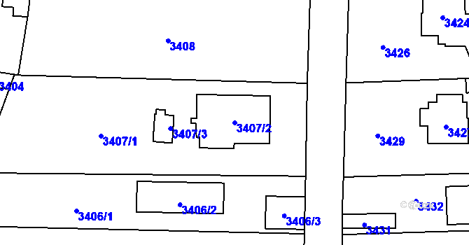 Parcela st. 3407/2 v KÚ Řevnice, Katastrální mapa