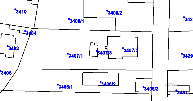Parcela st. 3407/3 v KÚ Řevnice, Katastrální mapa