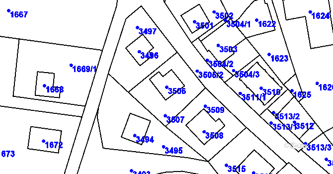 Parcela st. 3506 v KÚ Řevnice, Katastrální mapa