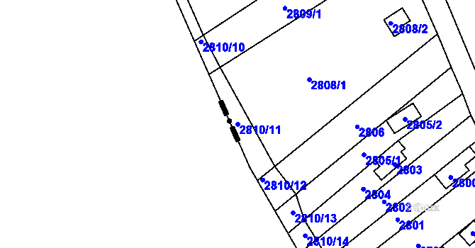 Parcela st. 2810/11 v KÚ Řevnice, Katastrální mapa