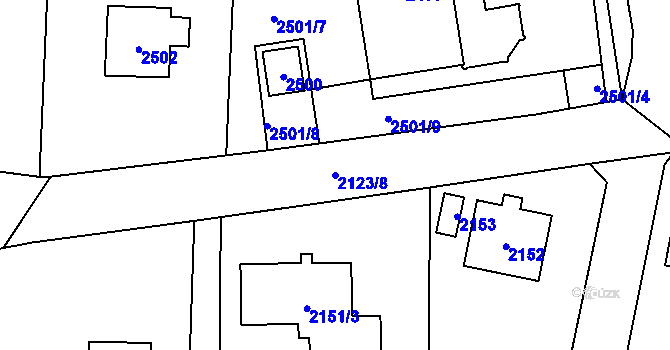 Parcela st. 2123/8 v KÚ Řevnice, Katastrální mapa