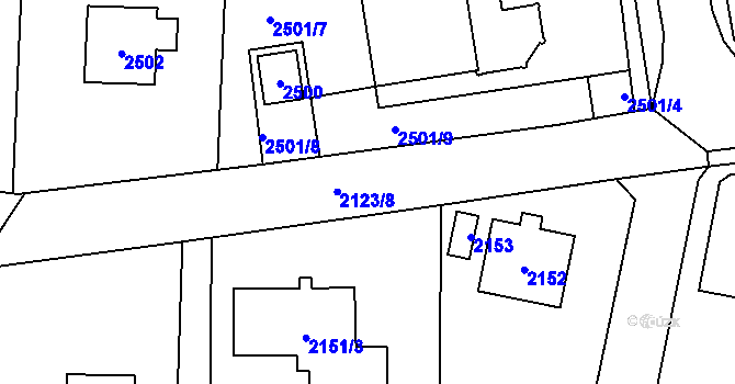 Parcela st. 2123/9 v KÚ Řevnice, Katastrální mapa