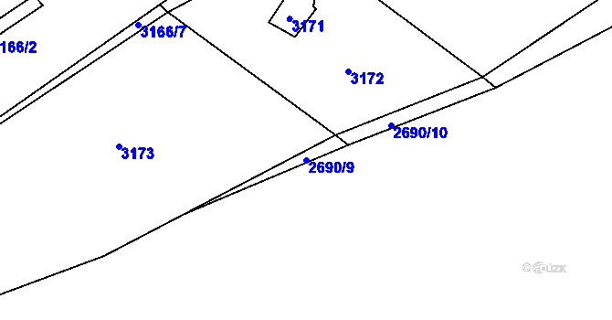 Parcela st. 2690/9 v KÚ Řevnice, Katastrální mapa