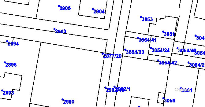 Parcela st. 2877/20 v KÚ Řevnice, Katastrální mapa
