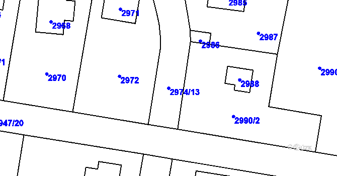 Parcela st. 2974/13 v KÚ Řevnice, Katastrální mapa