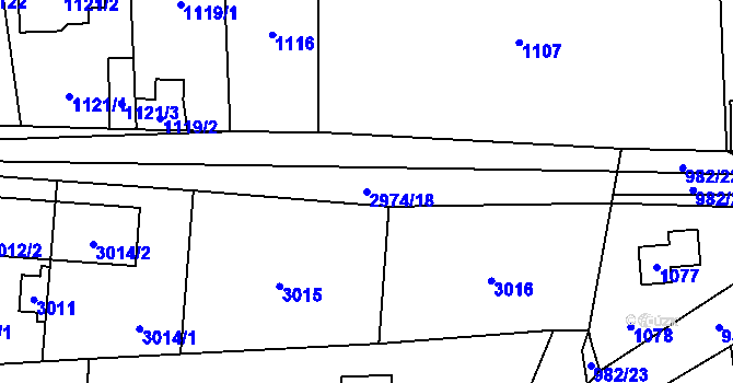 Parcela st. 2974/18 v KÚ Řevnice, Katastrální mapa