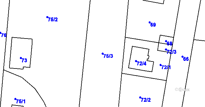 Parcela st. 75/3 v KÚ Řevnice, Katastrální mapa