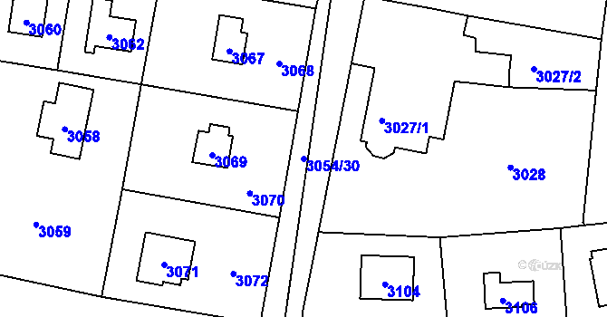 Parcela st. 3054/30 v KÚ Řevnice, Katastrální mapa